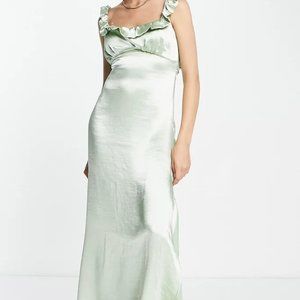 NWOT Topshop ruffle cami mid-maxi dress with cross back in sage